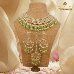 Padma Royal Choker with mint beads in rhodium polish