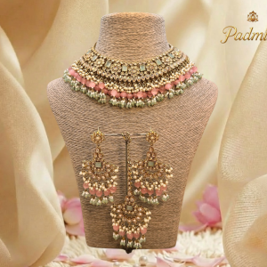 Padma Royal Collar with mint & pink beads
